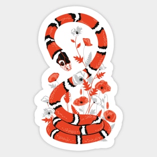 King snake with poppy flowers Sticker